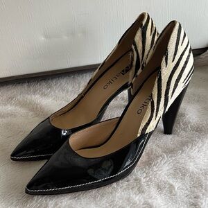 Matiko leather pointed toe zebra print pumps heels